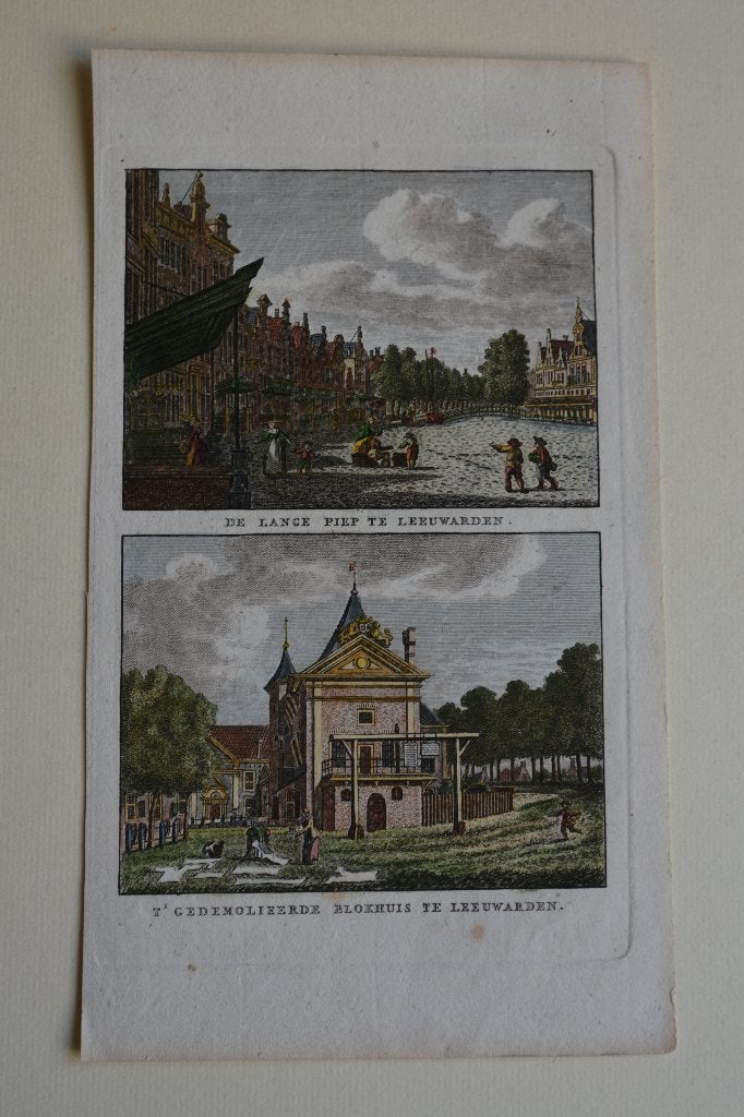 LEEUWARDEN 2x STADSGEZICHT boven elkaar Kopergravure E37, Antiek en Kunst, Kunst | Etsen en Gravures, Verzenden, Stadsgezicht