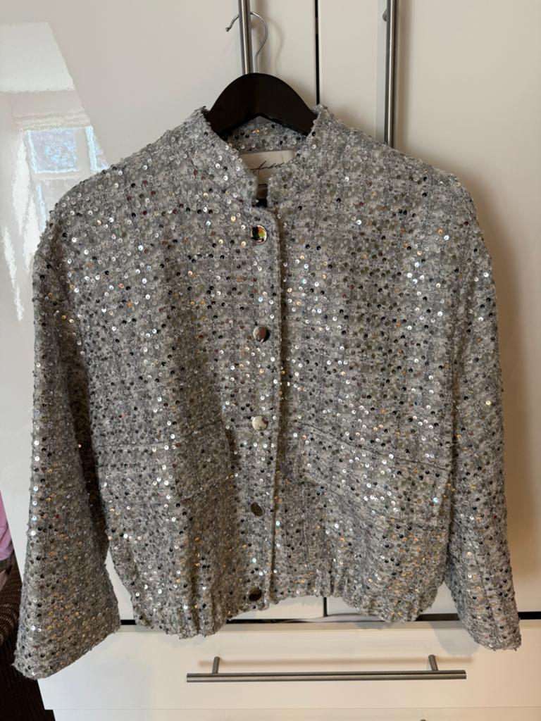 Ambika zilver jasje met zilveren pailletjes, maat S, Blauw, Ophalen of Verzenden, Zo goed als nieuw, Jasje