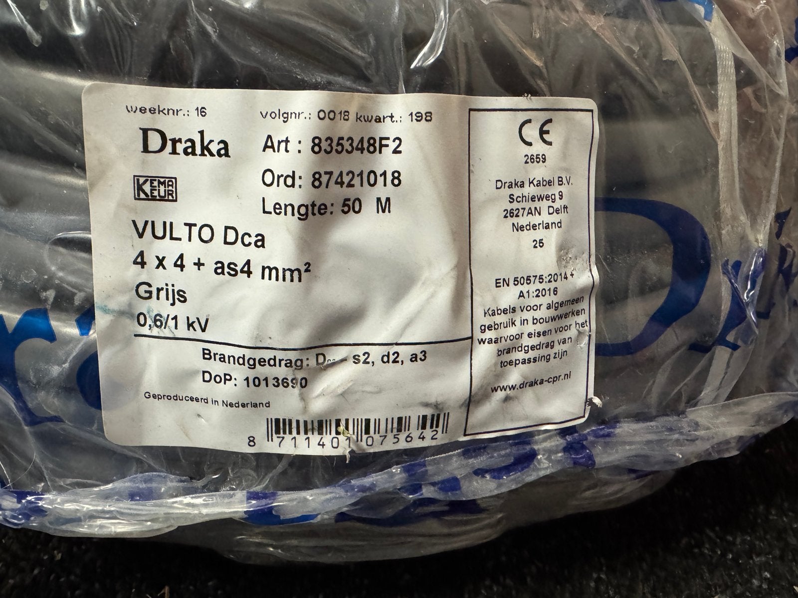 Draka 4x4mm2 grondkabel 50m, Ophalen, Nieuw, Draka, Kabel of Snoer