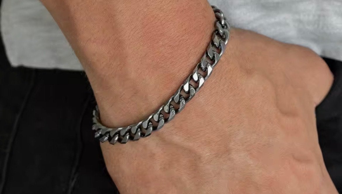 Stalen schakelarmband voor heren - Zilverkleurig, Ophalen of Verzenden, Zo goed als nieuw, Zilver, Staal