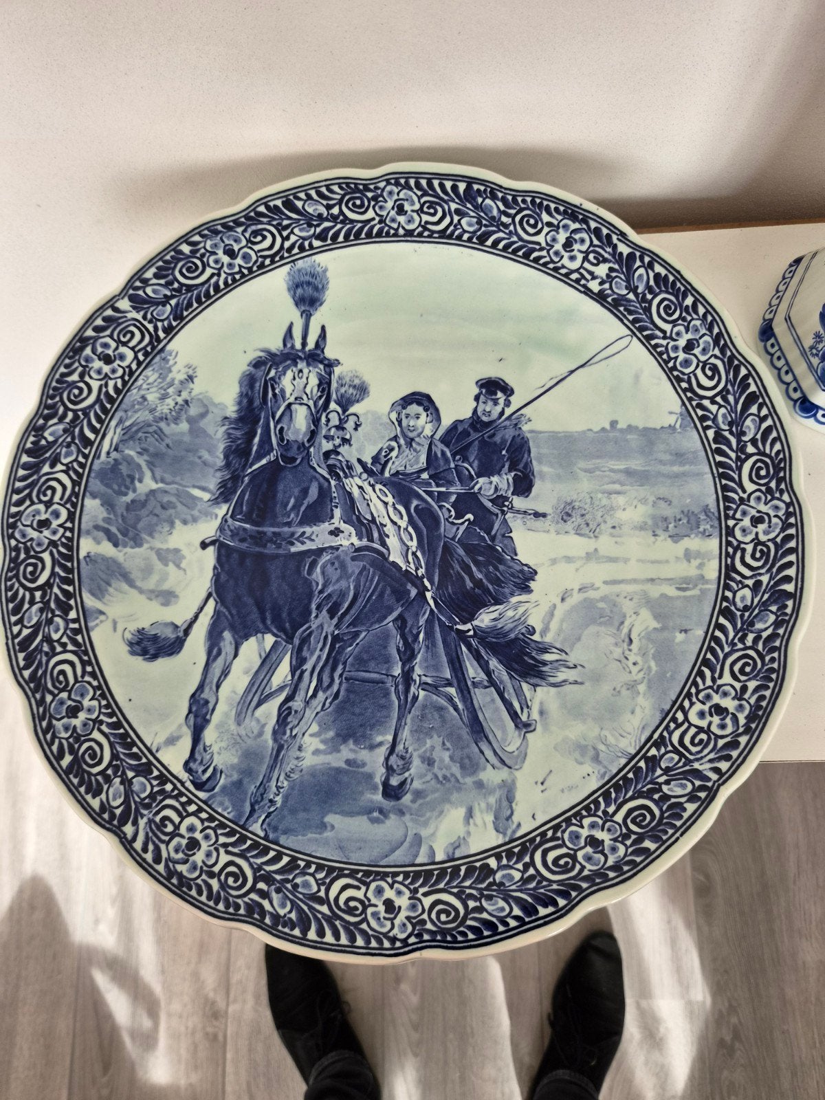 Delfts Blauw Wandbord - Paard en Koets, Ophalen