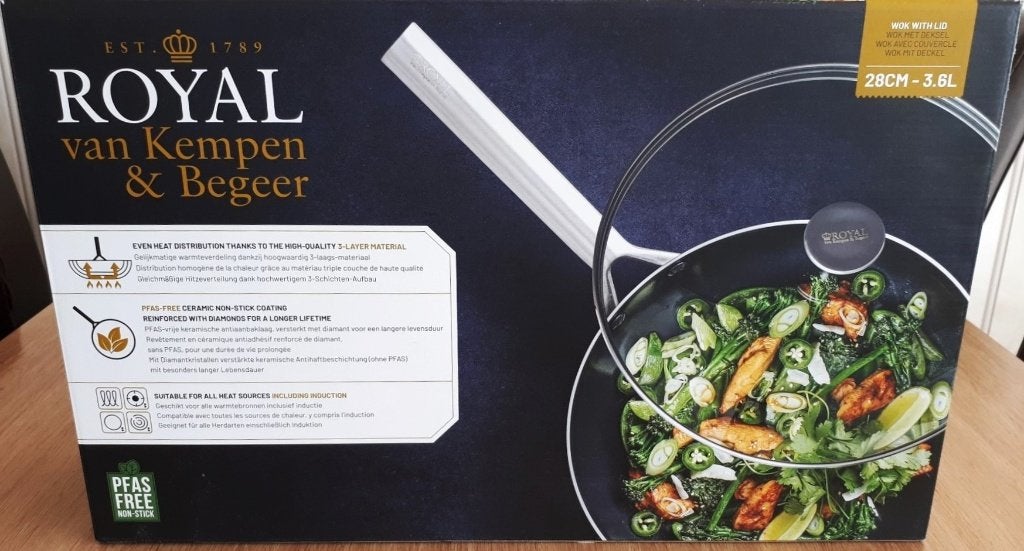 royal van kempen & begeer wokpan met deksel 28 cm, Huis en Inrichting, Keuken | Potten en Pannen, Met handvatten, Nieuw, Ophalen of Verzenden