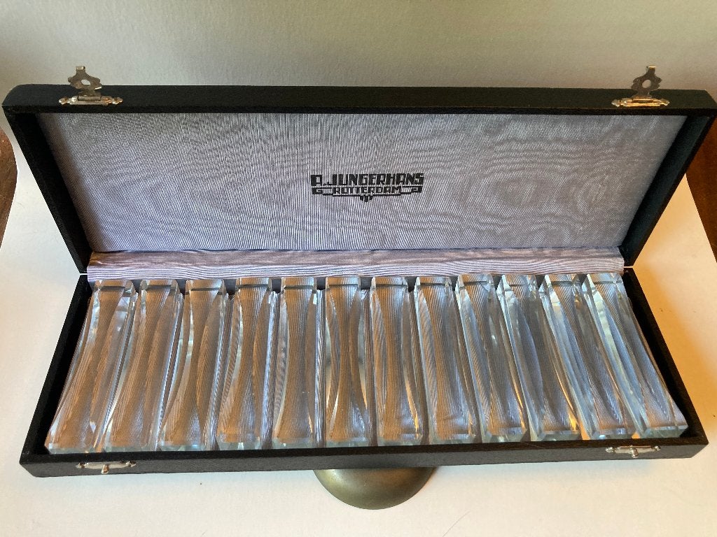 12 kristallen messenleggers in doos Jungerhans, Ophalen of Verzenden