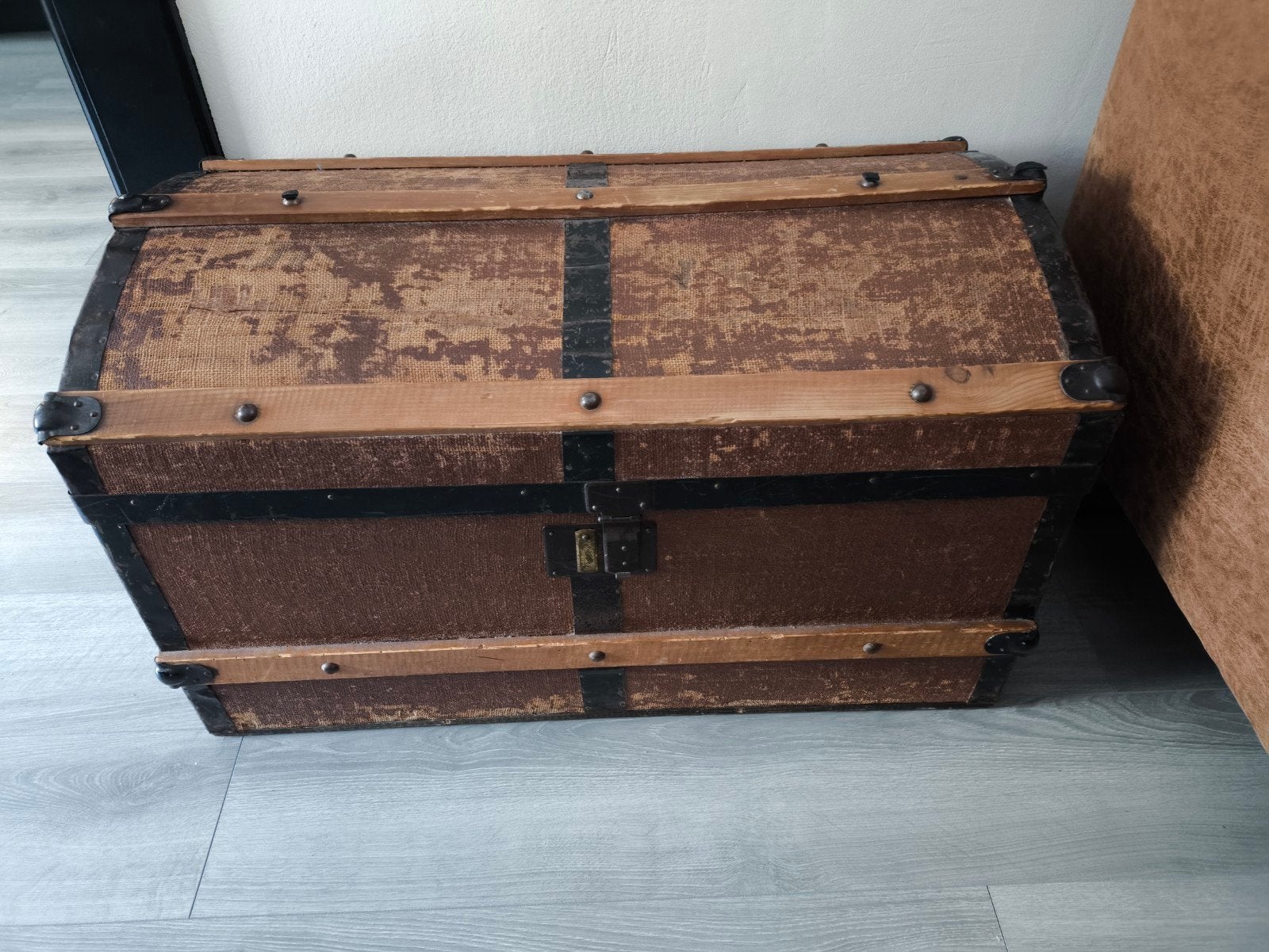 Vintage Houten Opbergkist / Reiskoffer, Ophalen, Gebruikt, 50 tot 100 cm, 75 tot 100 cm