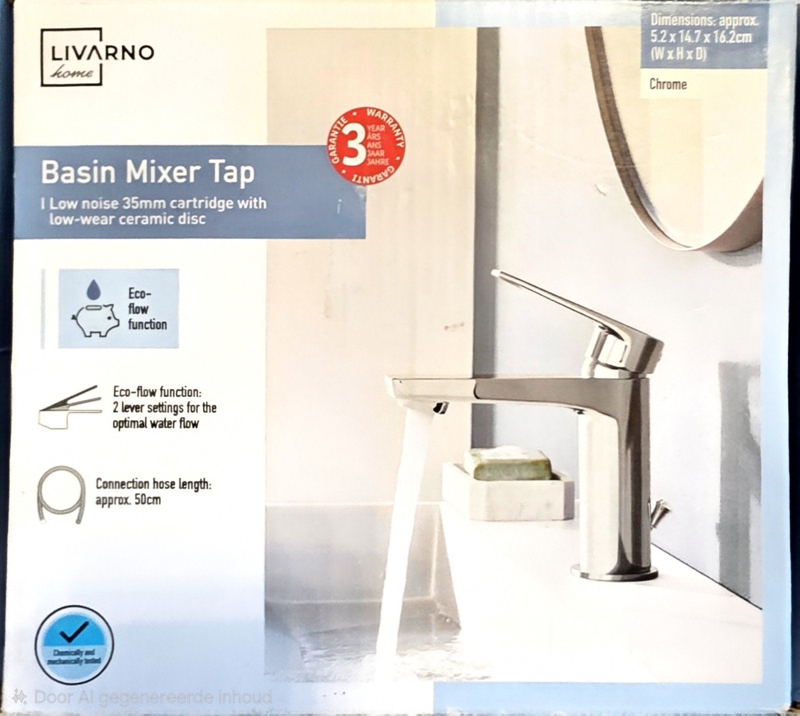LIVARNO home Wastafelkraan - Chroom met Eco-flow functie, Ophalen of Verzenden, Nieuw, Chroom, Kraan