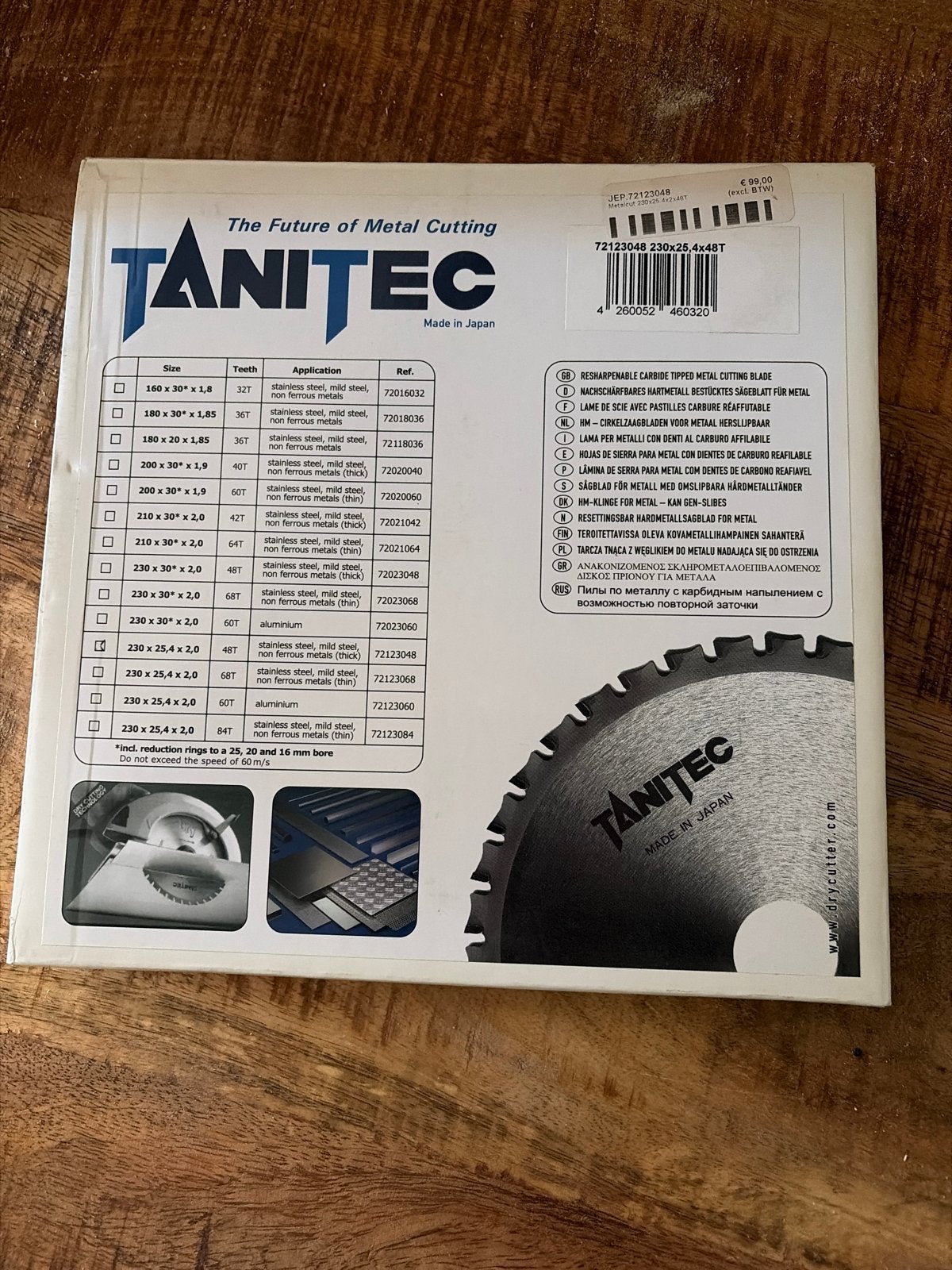 Tanitec Metaal Cirkelzaagblad 230x25,4x48T, Ophalen of Verzenden, Nieuw, Cirkelzaag