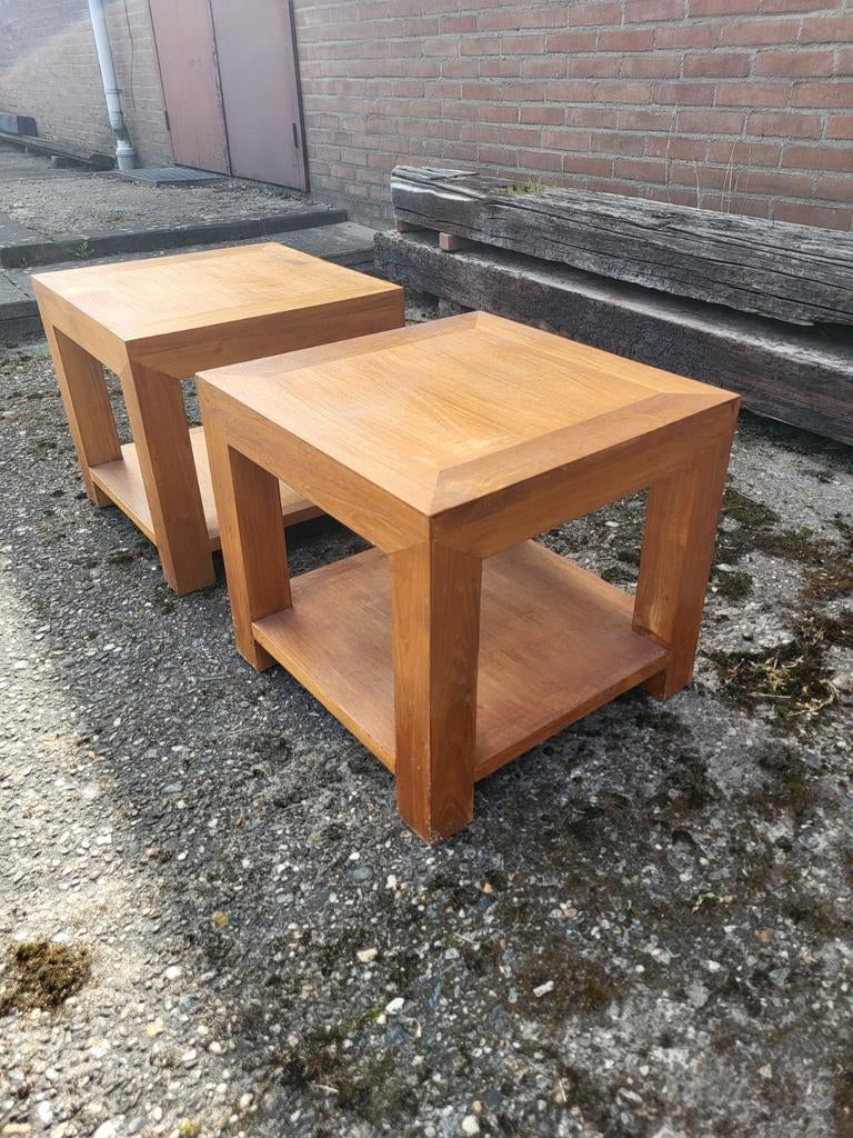 Teak bijzettafeltjes, Ophalen of Verzenden, Vierkant, Minder dan 55 cm, 45 tot 60 cm