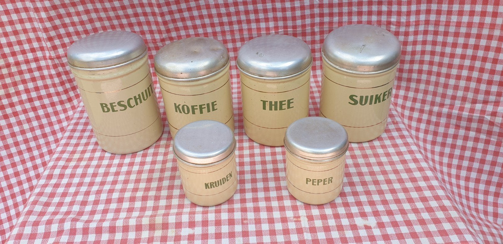 Bussen set crème met groene letters, Ophalen of Verzenden
