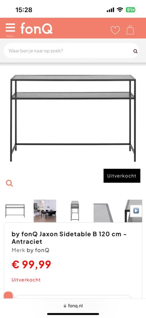 Zware zwarte metalen sidetable / haltafel – zeer stevig, Ophalen, 100 tot 150 cm, Zo goed als nieuw, 25 tot 50 cm