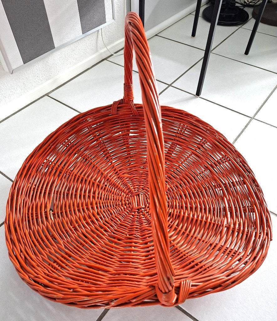 oranje vintage lectuurmand -plukmand - oogstmand - sixties, Ophalen, Gebruikt, Lectuurbak, Vintage
