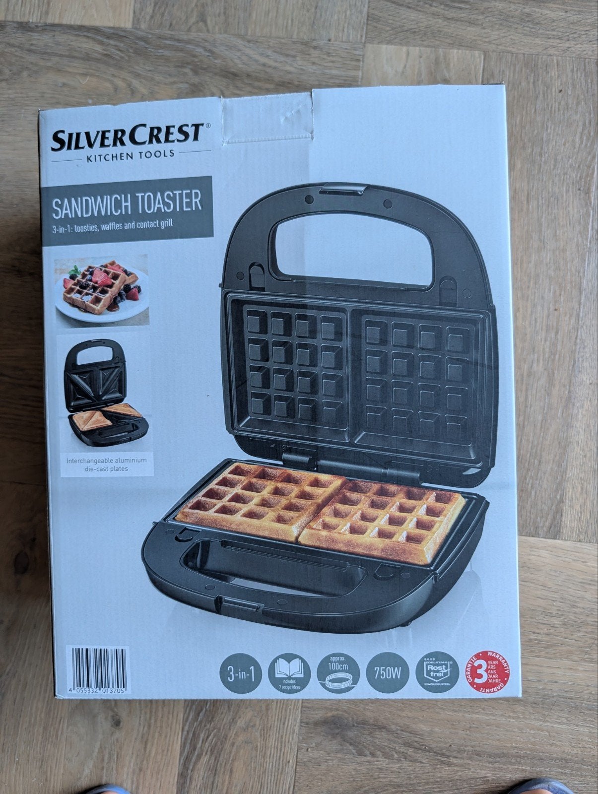 Silvercrest 3-in-1 Tosti, Wafel & Grill (Grillplaten Nieuw), Ophalen of Verzenden, Uitneembare platen, Zo goed als nieuw