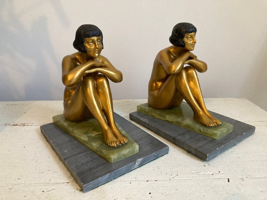 jaren 20 / 30 art deco boekensteunen met naakte vrouwen, Ophalen of Verzenden