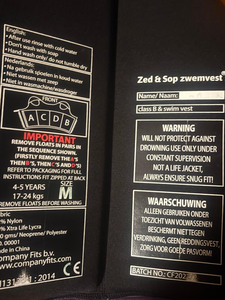 Zwemvest Zed & Sop voor kinderen 4-5 jaar (z.g.a.n.), Ophalen of Verzenden, Zo goed als nieuw