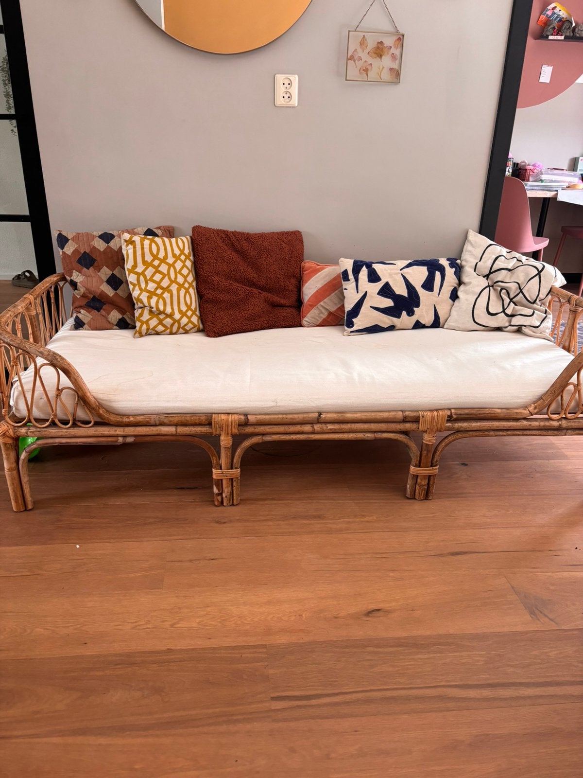 Rotan bed, Ophalen of Verzenden, 180 cm of meer, 85 tot 100 cm, Matras