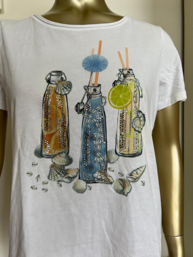 Margittes t-shirt, wit met cocktails, glitter, maat 38, Maat 38/40 (M), Wit, Margittes, Ophalen of Verzenden