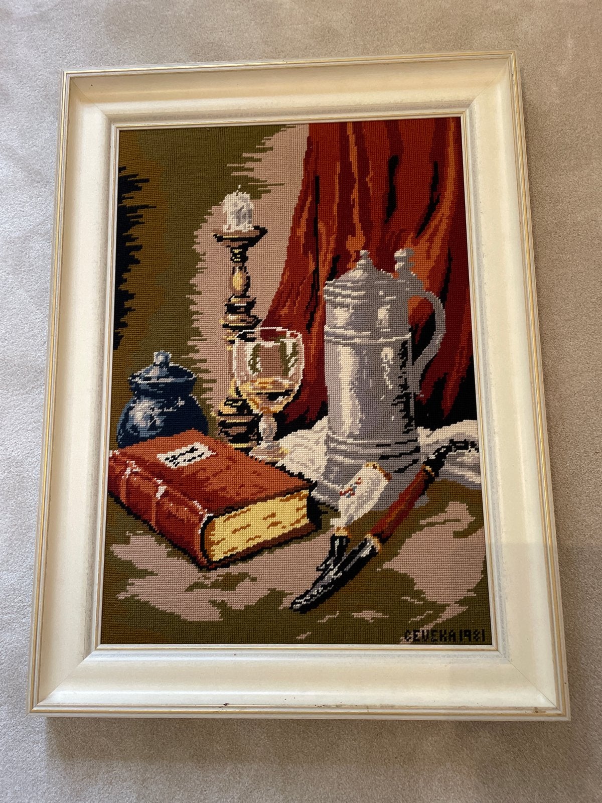 Vintage Geborduurd Schilderij Stilleven CEVEKA 1981, Ophalen of Verzenden