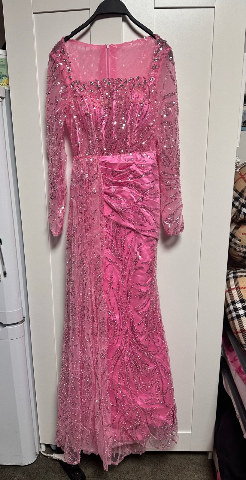 Roze Galajurk met Pailletten en Lange Mouwen, Kleding | Dames, Jurken, Ophalen of Verzenden, Zo goed als nieuw, Roze, Maat 34 (XS) of kleiner