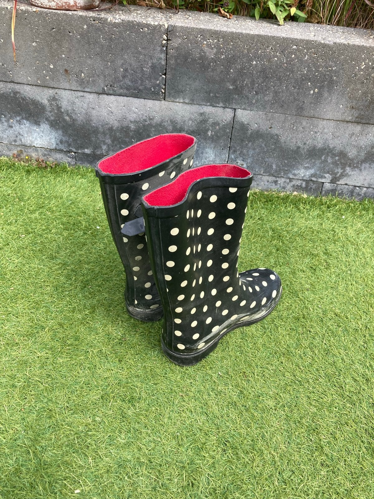 Zwarte regenlaarzen met witte stippen - Maat 37, Kleding | Dames, Schoenen, Ophalen, Gedragen, Zwart, Regenlaarzen