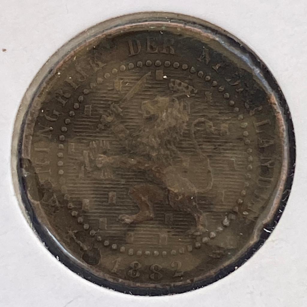 1 Cent uit 1882 van Kon. Willem 3, Verzenden, Koning Willem III, 1 cent, Losse munt