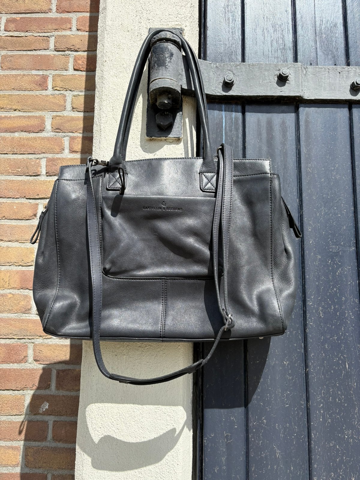 Laptoptas, Castelijn en Beerens, zwart, leer, schoudertas, 40 tot 60 cm, Zwart, Minder dan 35 cm, Zo goed als nieuw