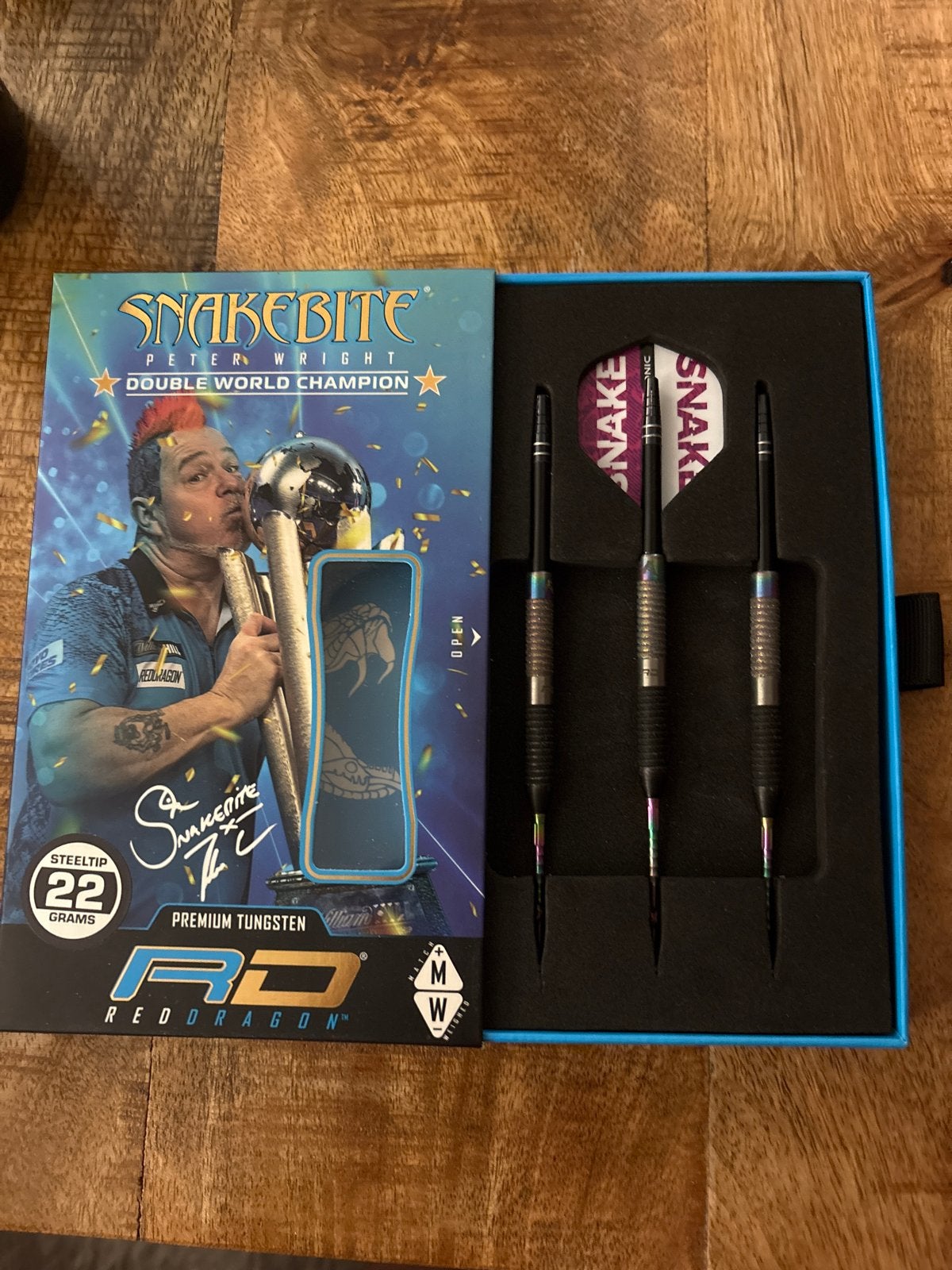 Red Dragon Peter Wright Snakebite Darts 22 gram Steeltip, Ophalen, Nieuw, Pijlen, Soft tip