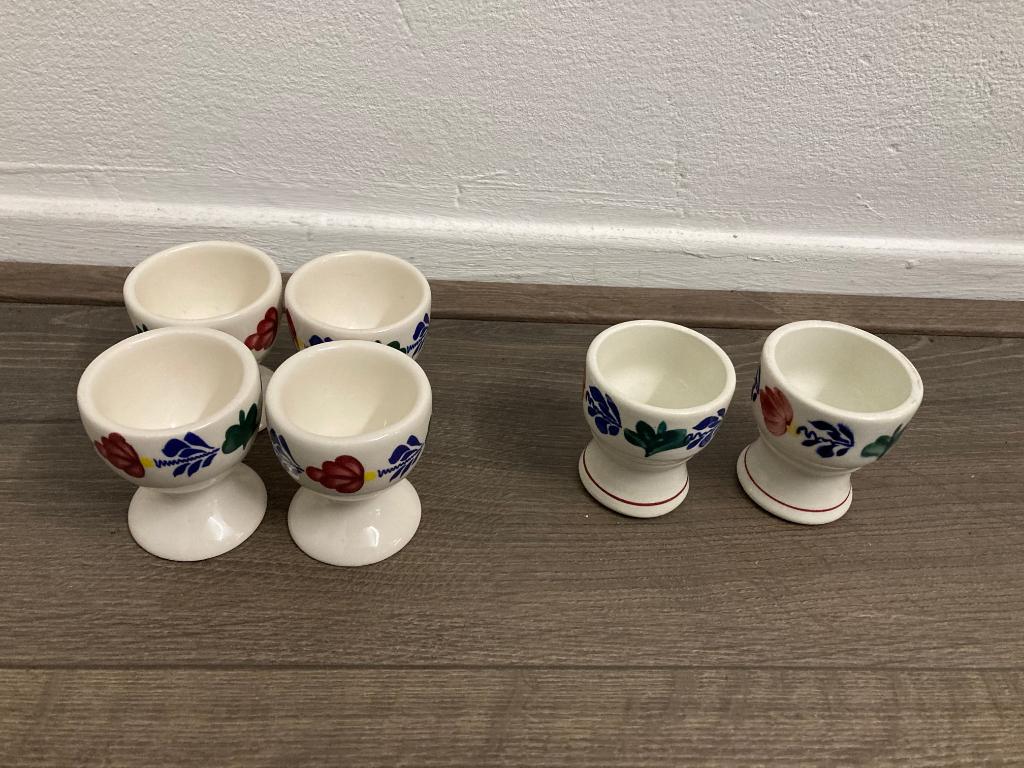 6 x boerenbont eierdoppen, Overige typen, Ophalen of Verzenden, Zo goed als nieuw, Aardewerk