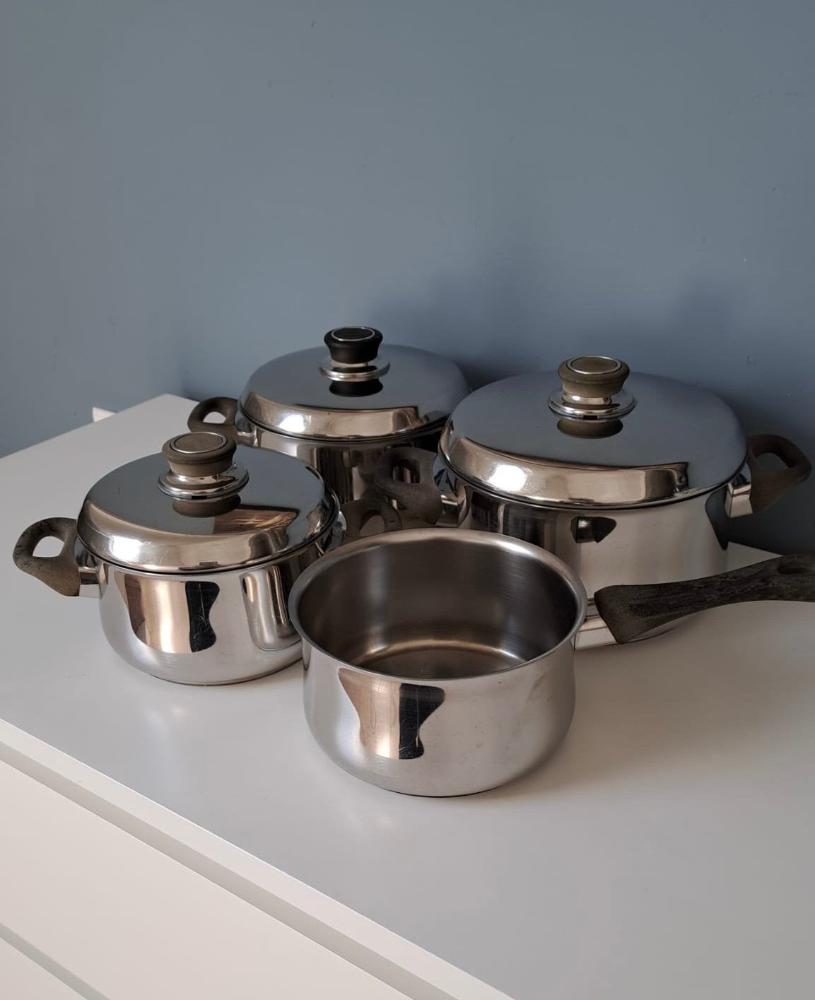 BK pannenset 4 delig - met deksels, Ophalen of Verzenden, Rvs, Pannenset, BK