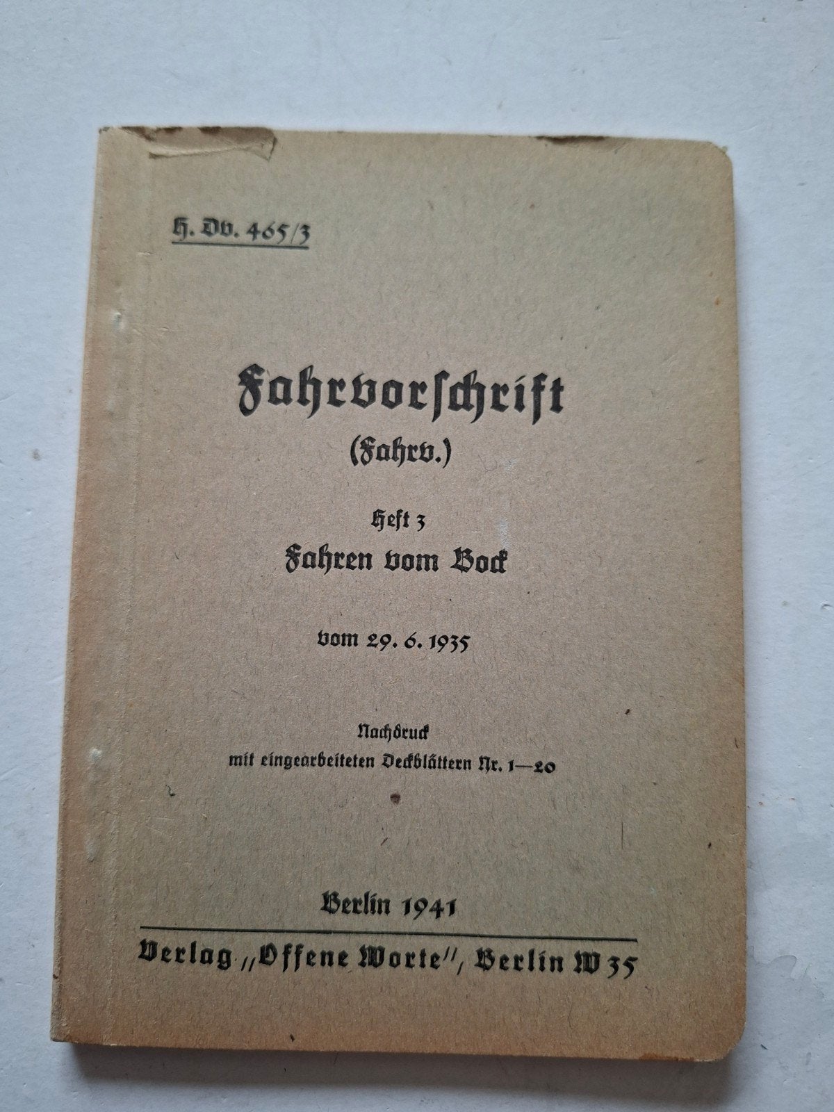 fahrvorschrift 1941, Ophalen of Verzenden, Nederland, Embleem of Badge