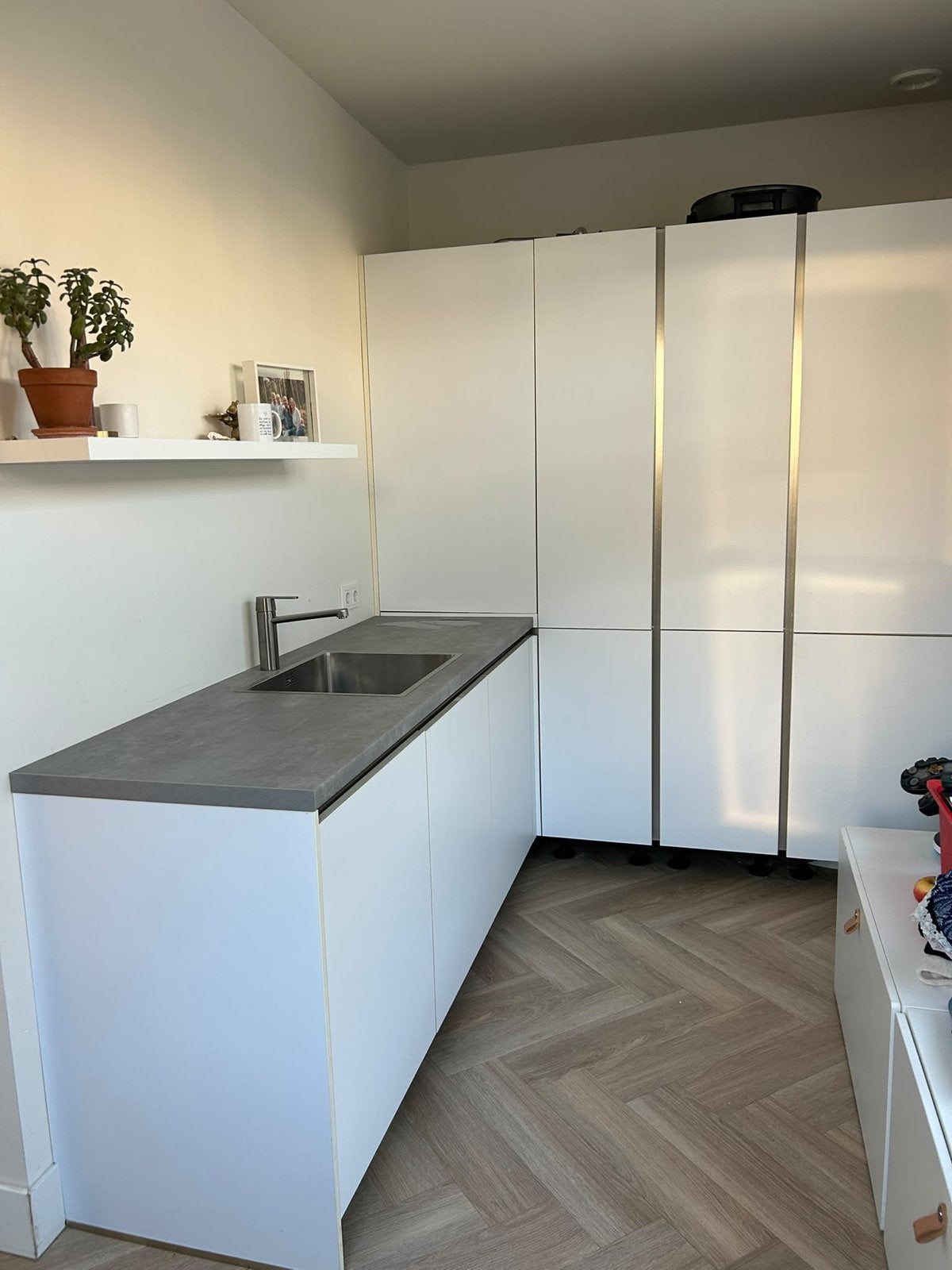 Keukenblok (greeploos)met spoelbak en vriezer, Huis en Inrichting, Ophalen, Gebruikt, 200 cm of meer, Wit