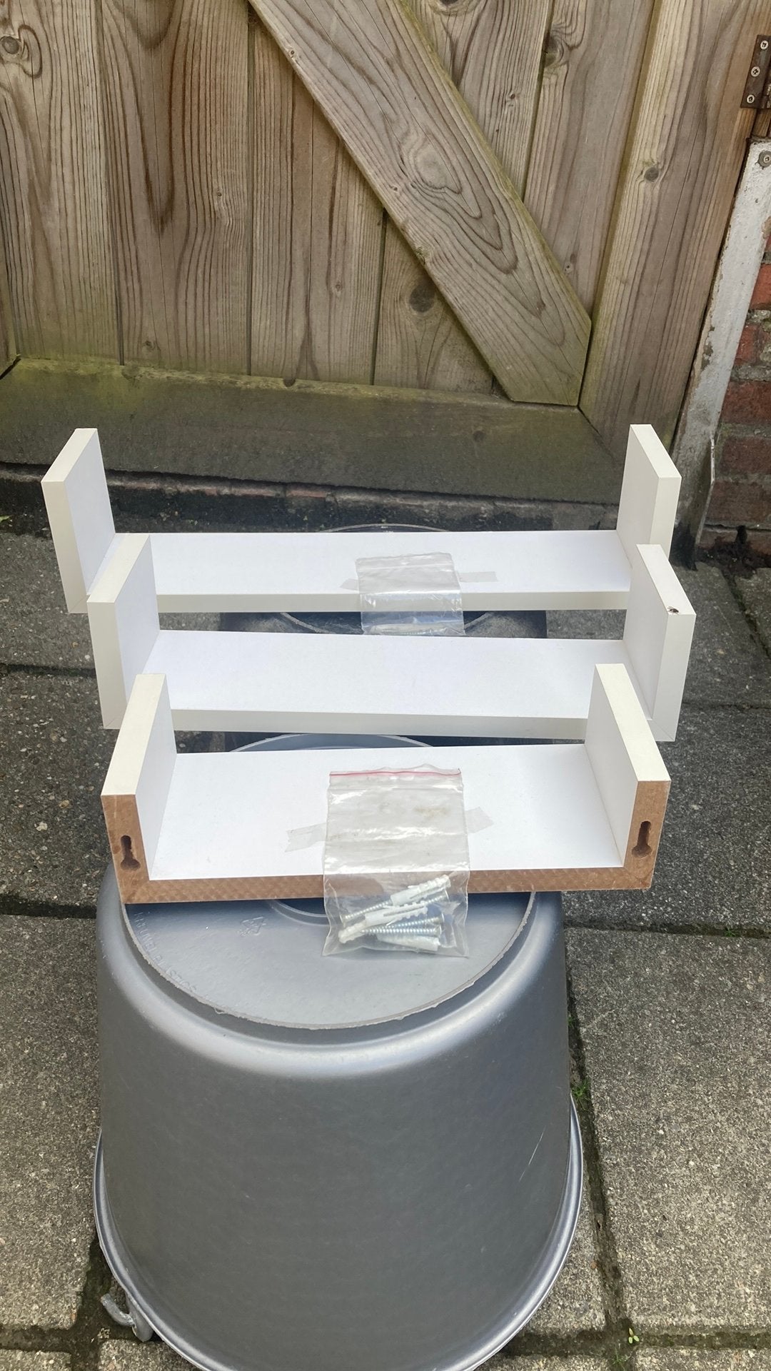 3 delig houten setje zwevende foto - wandplankjes., Ophalen of Verzenden, Zo goed als nieuw