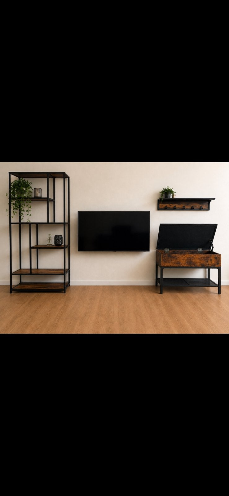 Complete industriële kast, tv kapstok en schoenen bankje, Gebruikt, Minder dan 100 cm, Metaal, 25 tot 50 cm