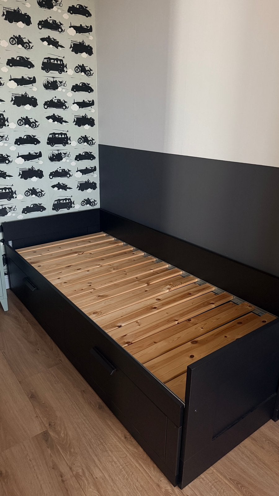 Brimnes bedbank met 2 lades | zwart | Ikea | 80x200, Ophalen, Eenpersoons, Zwart, Zo goed als nieuw