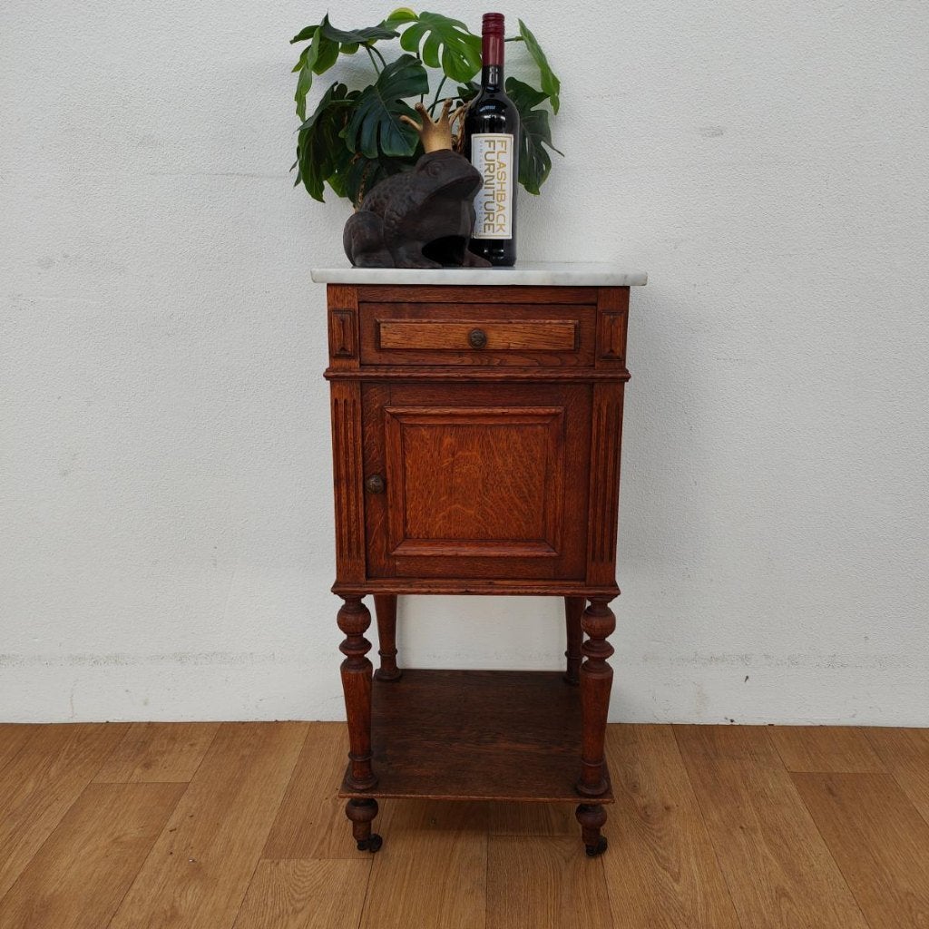 Vintage Antiek nachtkastje bijzetkastje met marmer blad 215, Valkenswaard, Gebruikt, Minder dan 45 cm, Info@flashbackfurniture.nl