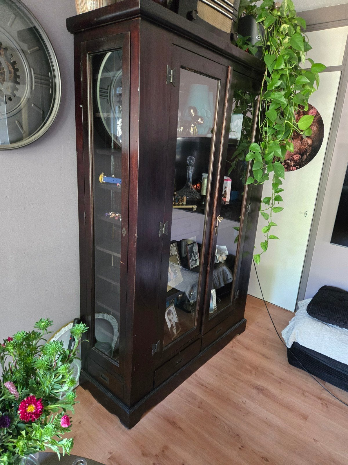 Antieke vitrinekast met glazen deuren - 130x200x45 cm, Ophalen
