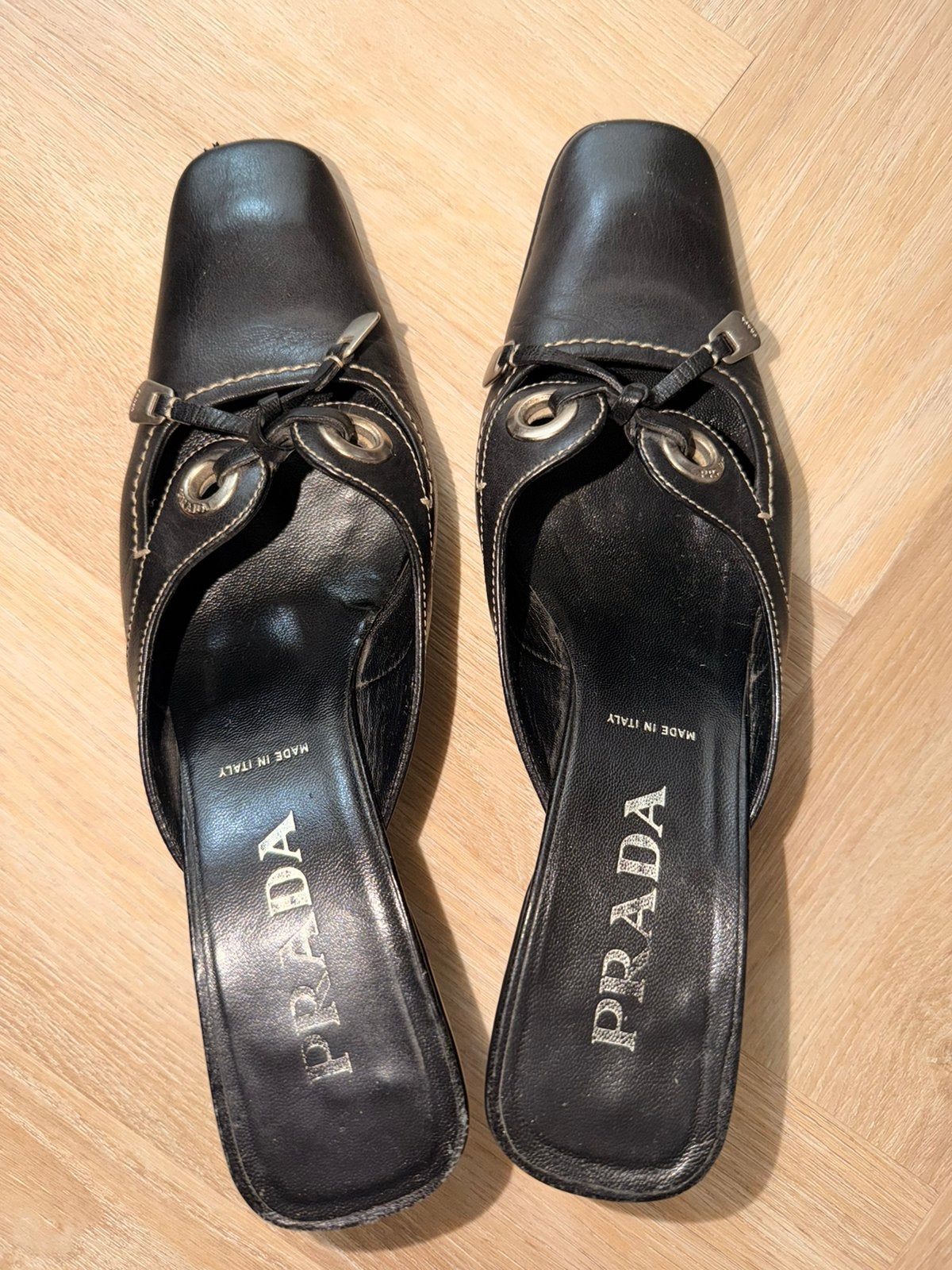 Vintage Prada Mules, Zwart, Gedragen, Sandalen of Muiltjes, Ophalen of Verzenden