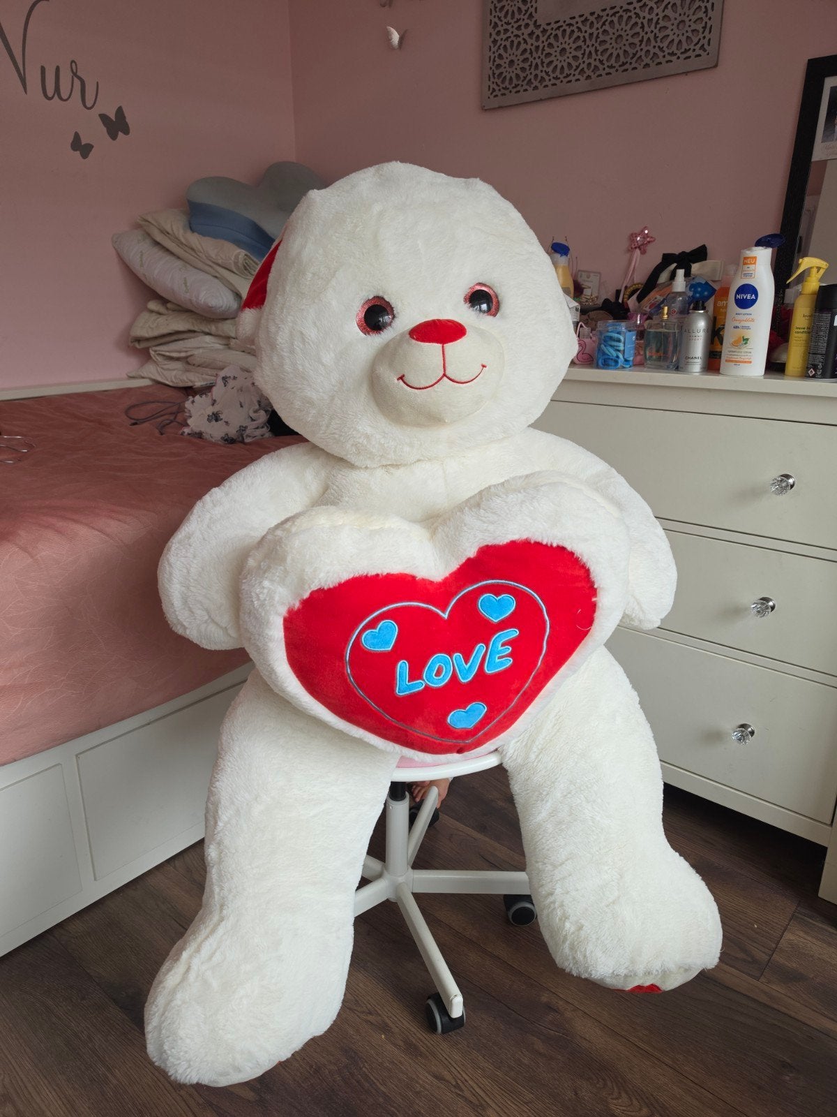 NIEUW!!! XXL witte knuffelbeer met rood hart, Ophalen, Beer, Wit, Groot (groter dan 80 cm)