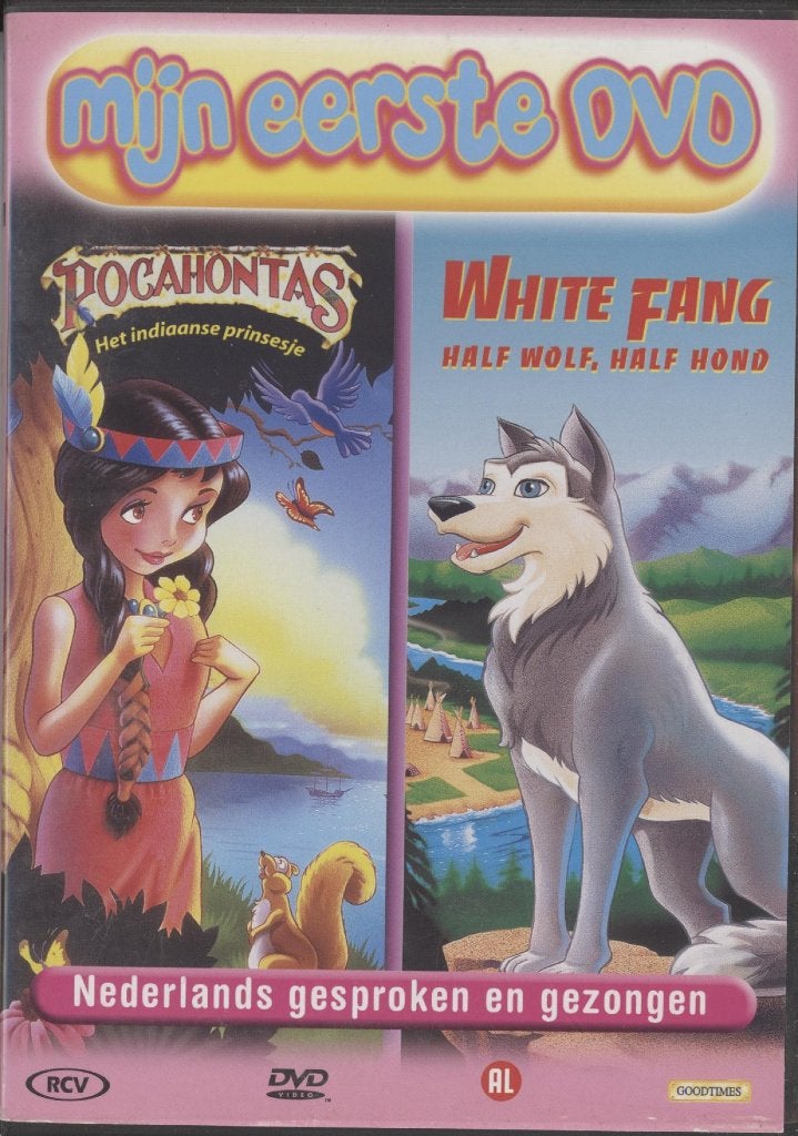 18) 2 films: Pocahontas & White Fang, half hond half wolf, Gebruikt, Tekenfilm, Ophalen of Verzenden, Alle leeftijden