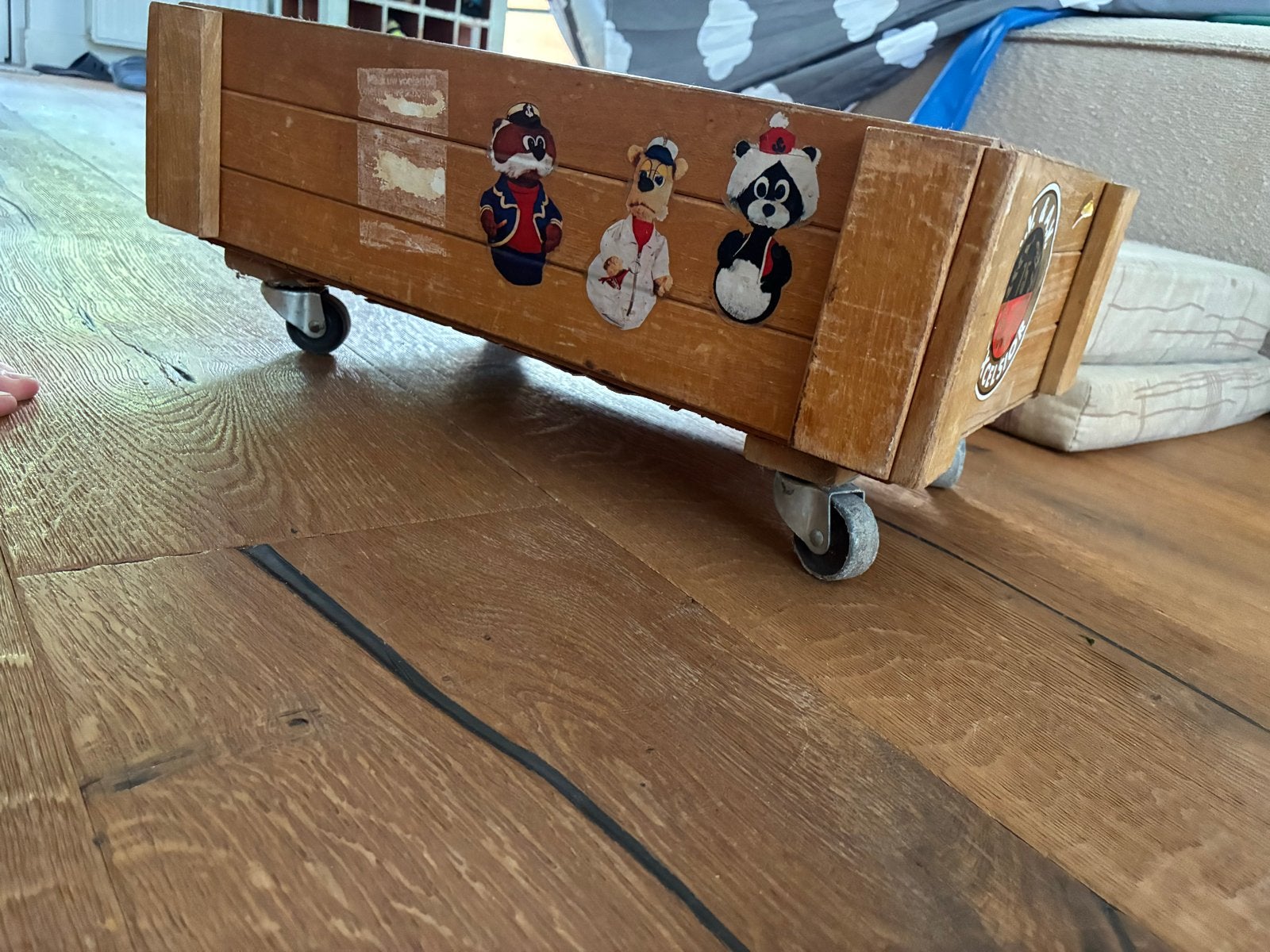 Houten speelgoedkist op wielen met bouwblokken, Ophalen, Gebruikt, Overige typen