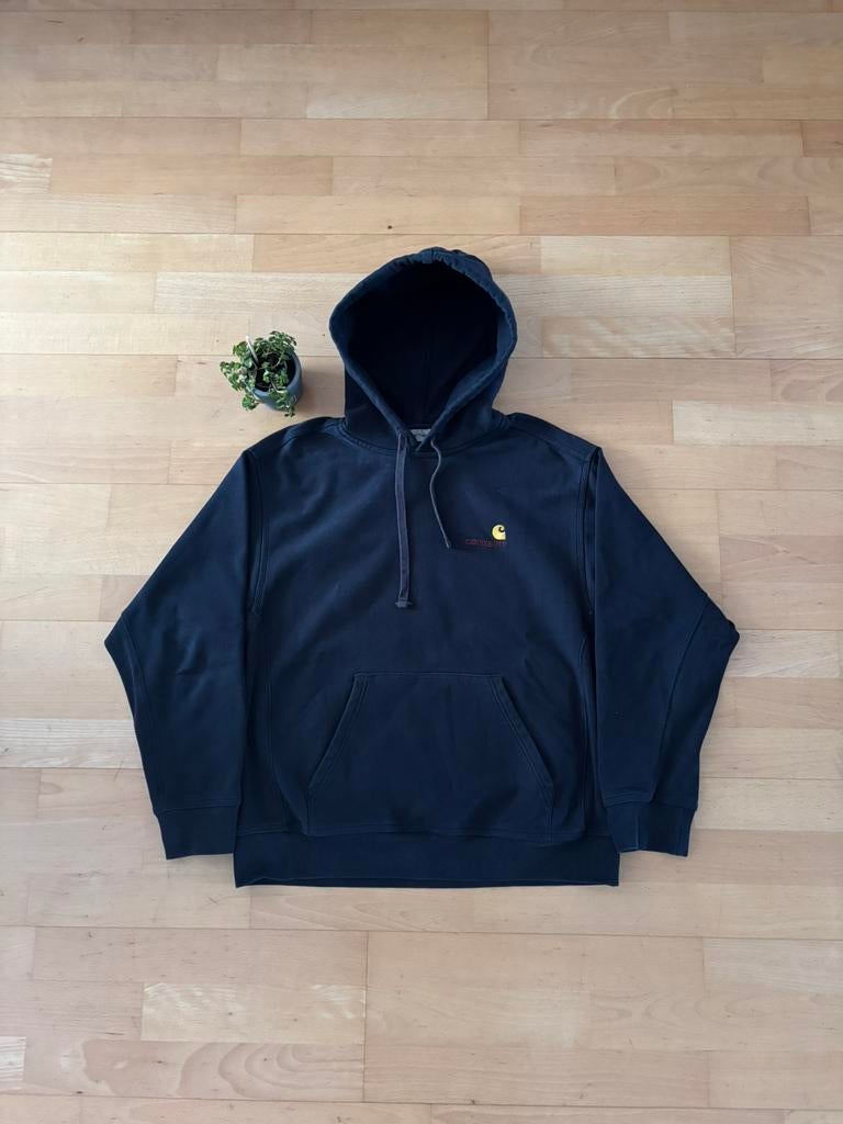 Carhartt American Script Hoodie Marineblauw L, Ophalen of Verzenden, Zo goed als nieuw, Blauw