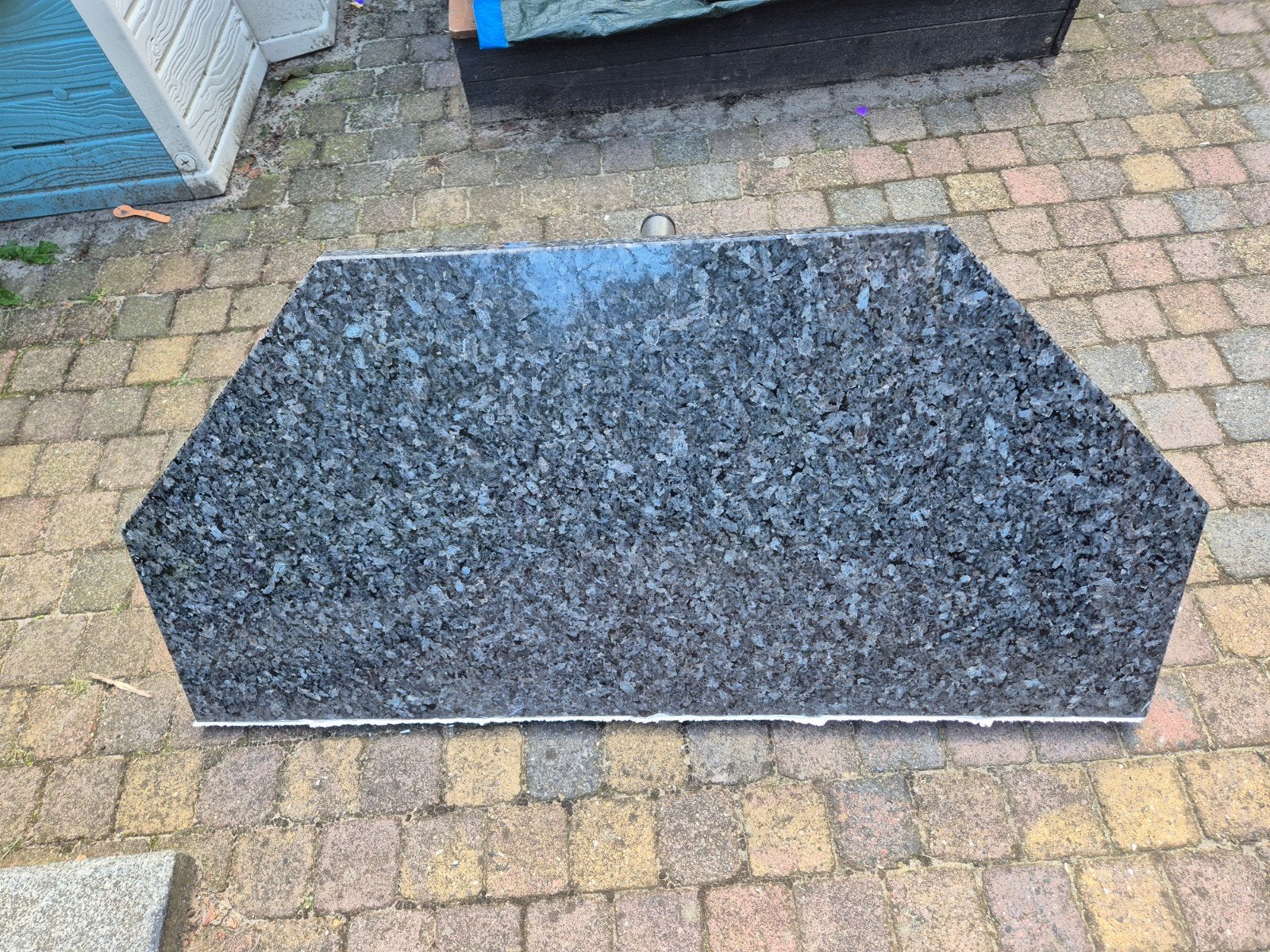 Granieten blad met stalen poot - Blauw/Grijs, Huis en Inrichting, Tafels | Salontafels, Ophalen, Gebruikt, 100 tot 150 cm, Modern, Industrieel