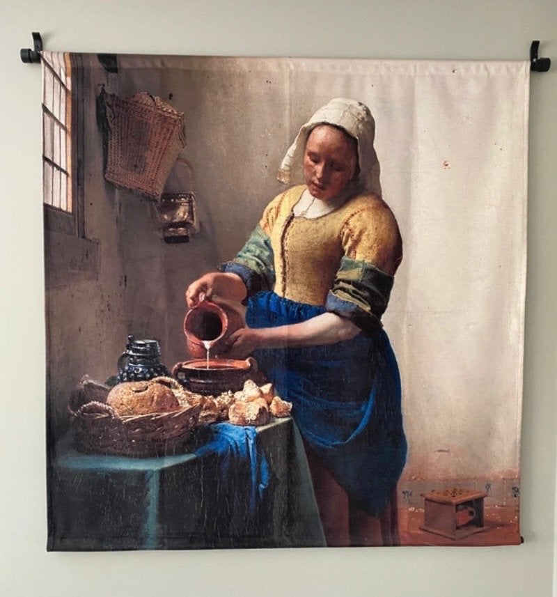MondiArt Wandkleed - Het Melkmeisje van Vermeer, Meerkleurig, Klassiek, Ophalen of Verzenden, Zo goed als nieuw