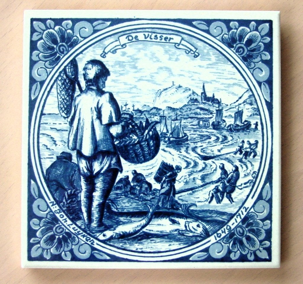 Delfts blauwe tegel oude ambacht "De Visser" Jan Luyken, Ophalen of Verzenden