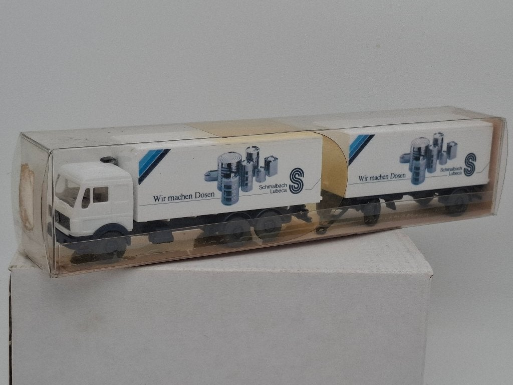 Mercedes truck koffer combi Schmallbach Dosen - Wiking 1/87, Verzenden, Zo goed als nieuw, Bus of Vrachtwagen, Wiking