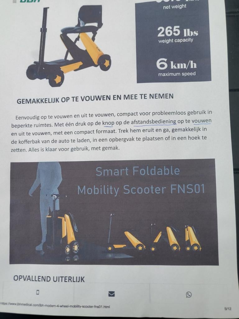 Scootmobiel opvouwbaar., Diversen, Ophalen, Nieuw, 16 t/m 25 km, 10 km/u of minder