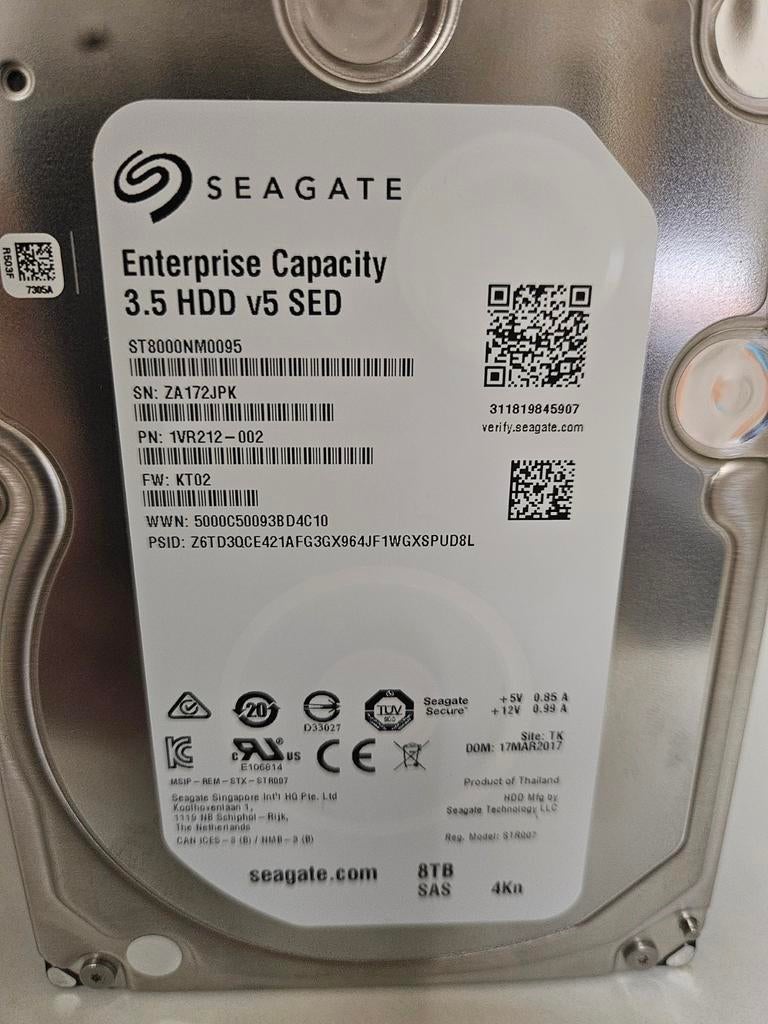 Seagate Enterprise Capacity 8TB SAS HDD, Intern, Gebruikt, SAS, Server