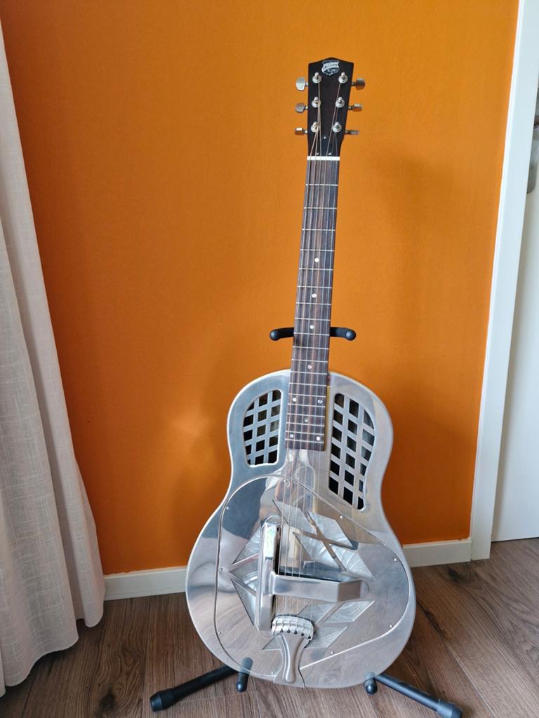 Recording King tri-cone resonator MT30 RM-991 steel body, Ophalen, Gebruikt, Resonator- of Dobrogitaar