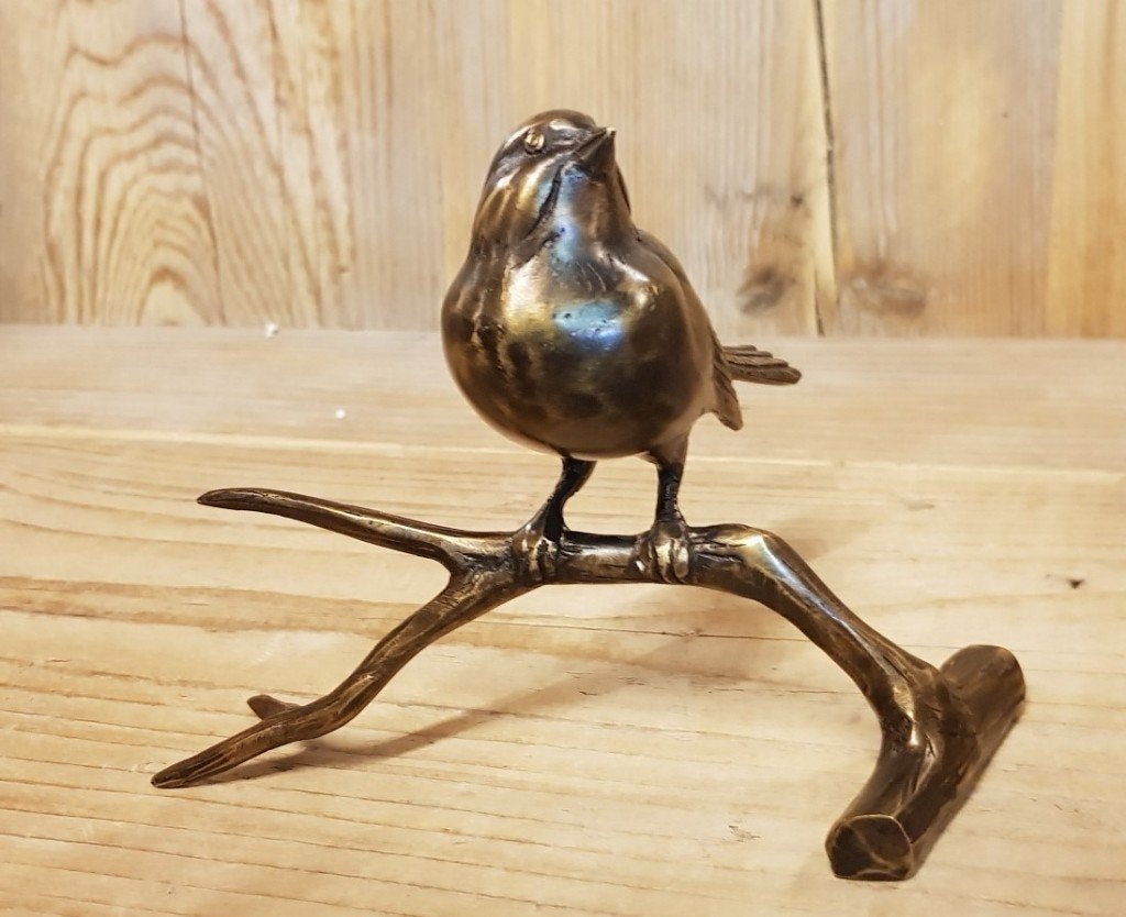 1 MUS OP TAK / Bronzen tuinbeeld / vogel, Nieuw, Info@huisentuindecoratiemarie.nl, Huis en tuin decoratie marie, Dierenbeeld