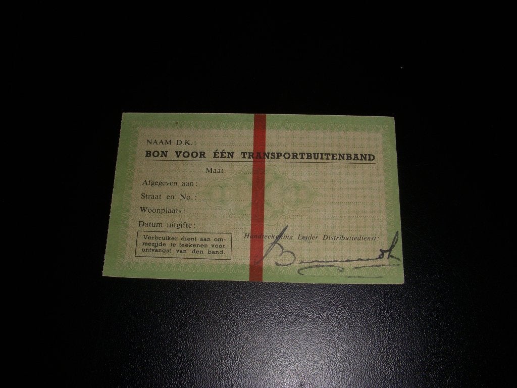 Distributiebon voor 1 Transportbuitenband WO II, Ophalen of Verzenden, Overige soorten, Nederland, Overige typen