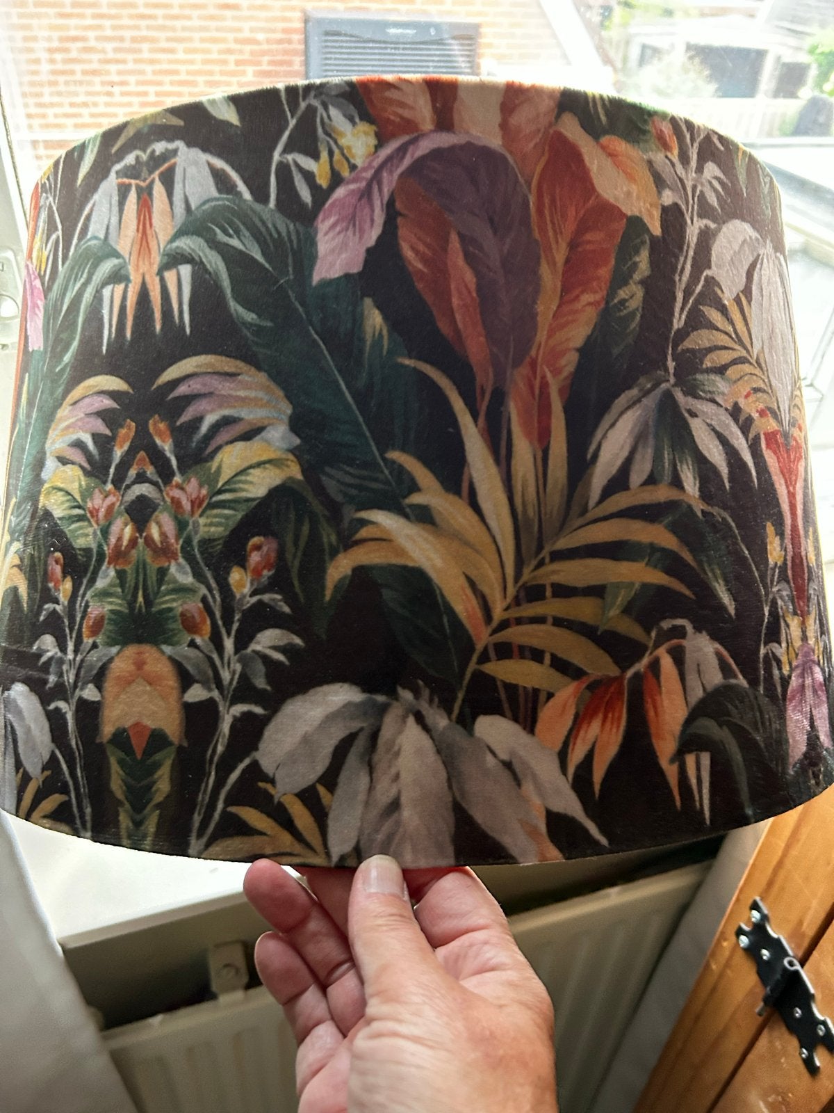 Hanglamp / met tropische print, Huis en Inrichting, Lampen | Lampenkappen, Gebruikt, Meerkleurig, Rond, Textiel