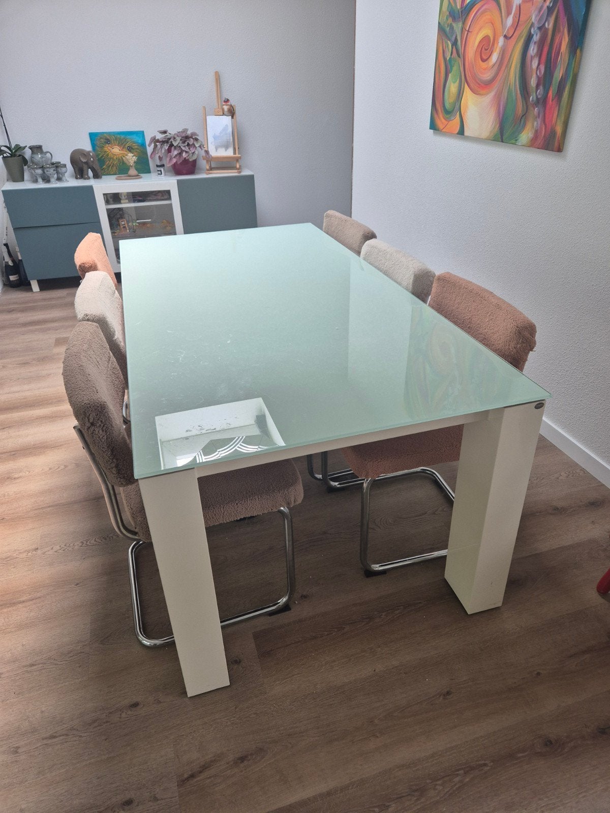 Uitschuifbare eettafel Henders & Hazel - Glas en staal, Huis en Inrichting, Tafels | Eettafels, Ophalen, Gebruikt, 200 cm of meer